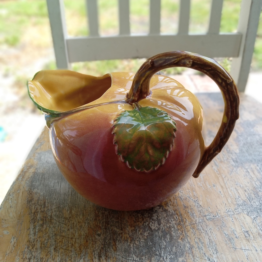 Secla Portugal Pottery  Pumkin Pitcher Ceramic Wide Mouth